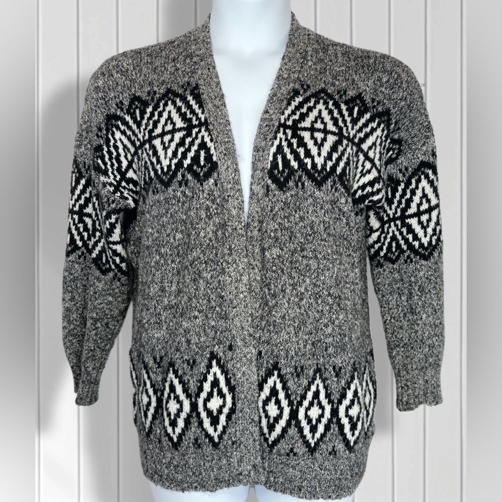 Vince Camuto Black and White Fair Isle Cardigan